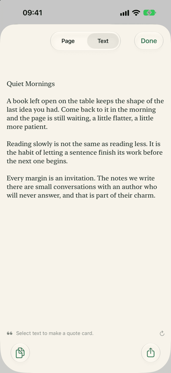 A scanned page as recognized text, ready to copy