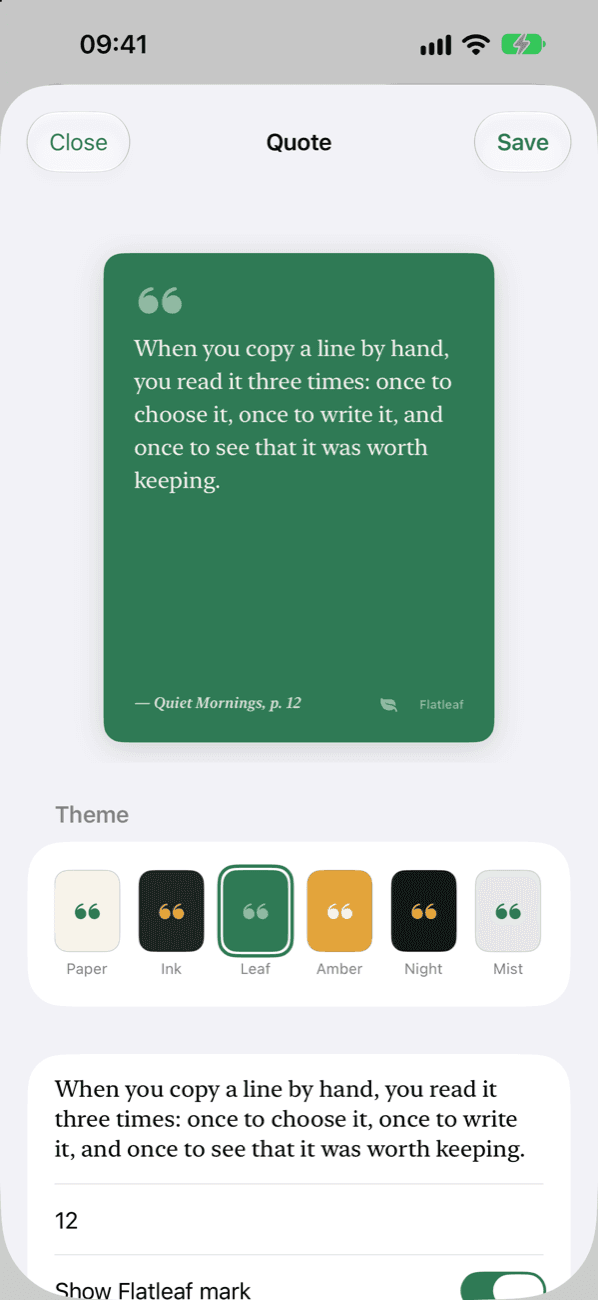 A quote card made from a sentence on the page