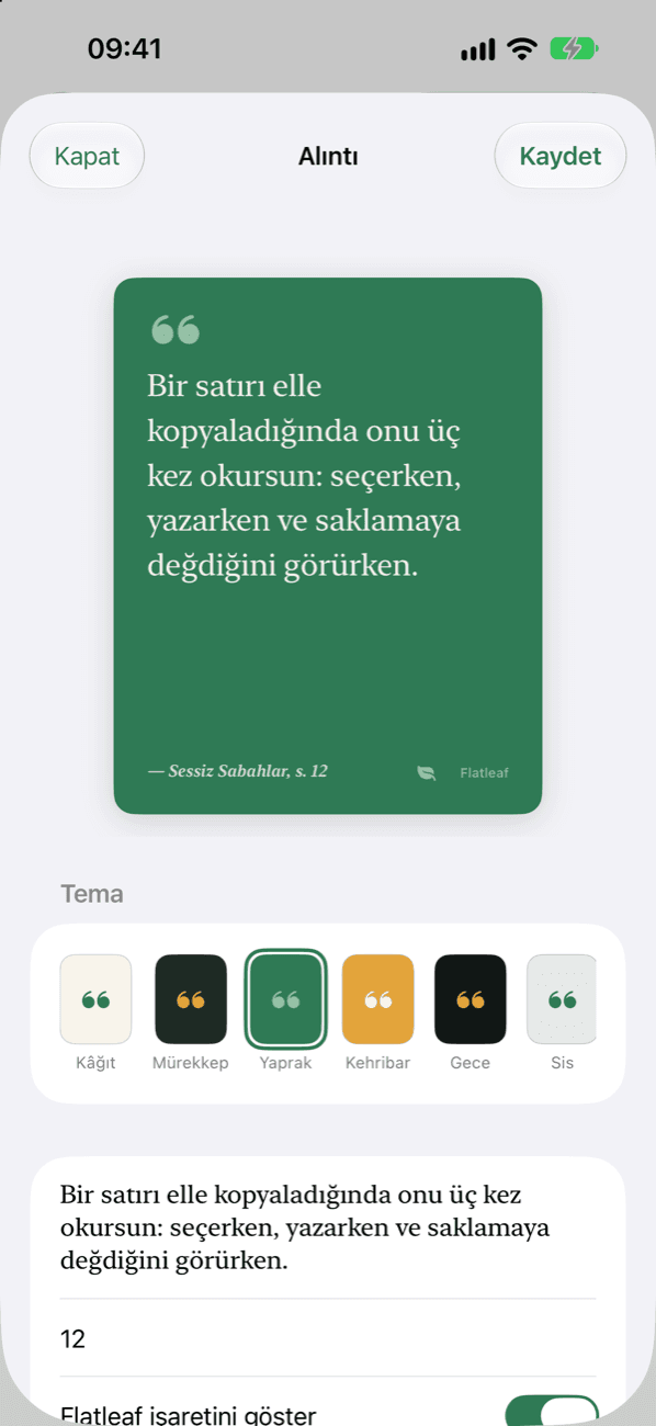 Sayfadaki bir cümleden yapılmış alıntı kartı