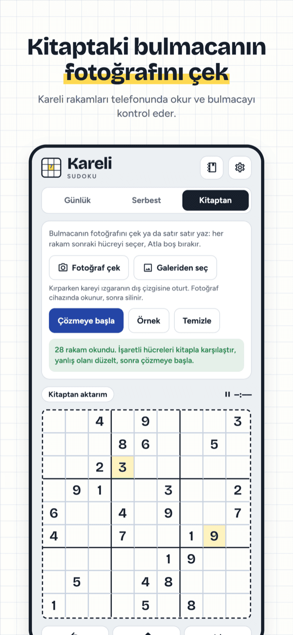 Kitaptan aktarılmış, kontrol edilip zorluğu belirlenmiş bir bulmaca